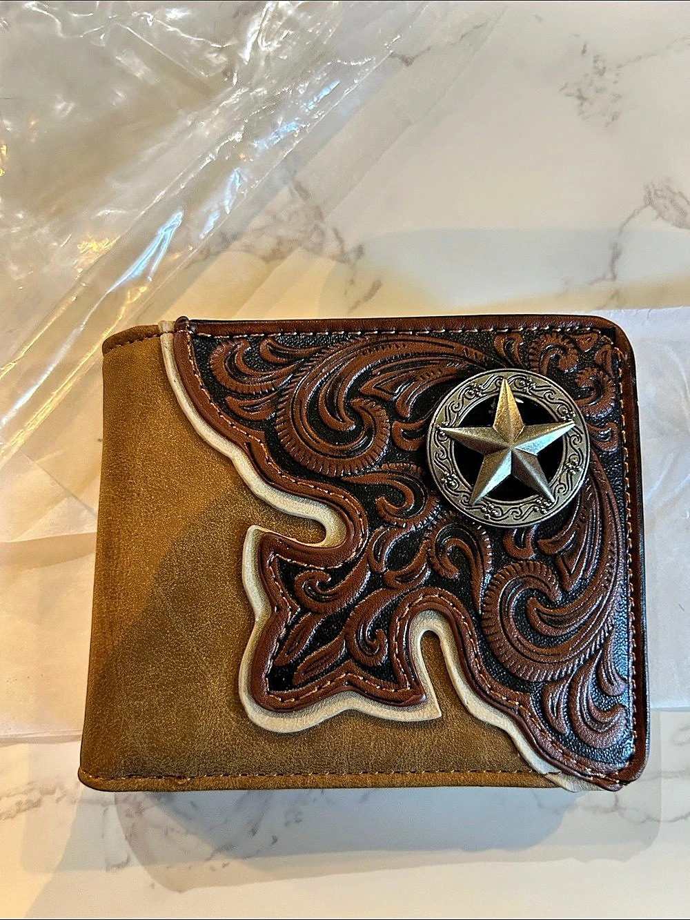 Montana West Embossed Vintage Floral Lone-Star Men's Bifold PU Leather Wallet